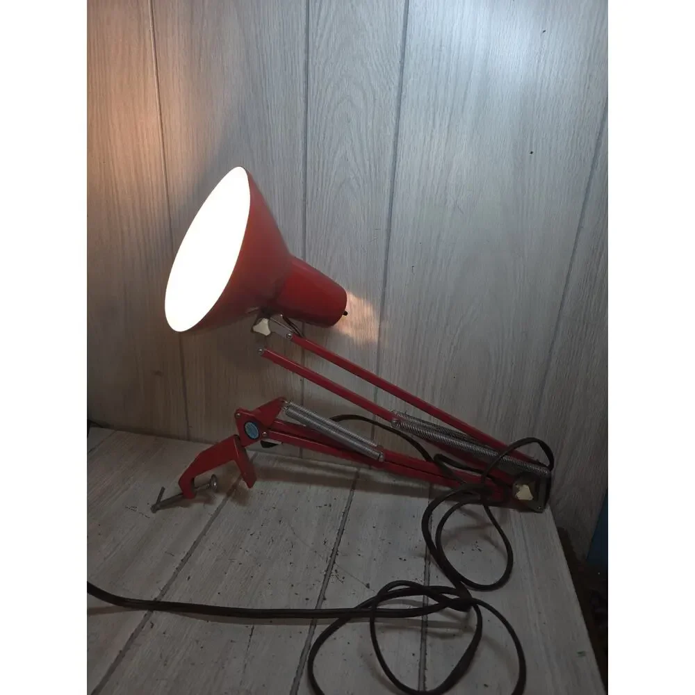 Vintage Articulating Desk Lamp Red Draftsman Architect Clamp On Spring Arm Works